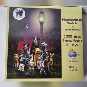 ​SunsOut Neighborhood Watch 1000 Piece Jigsaw Puzzle Steve Kushner Dogs Cats NEW
